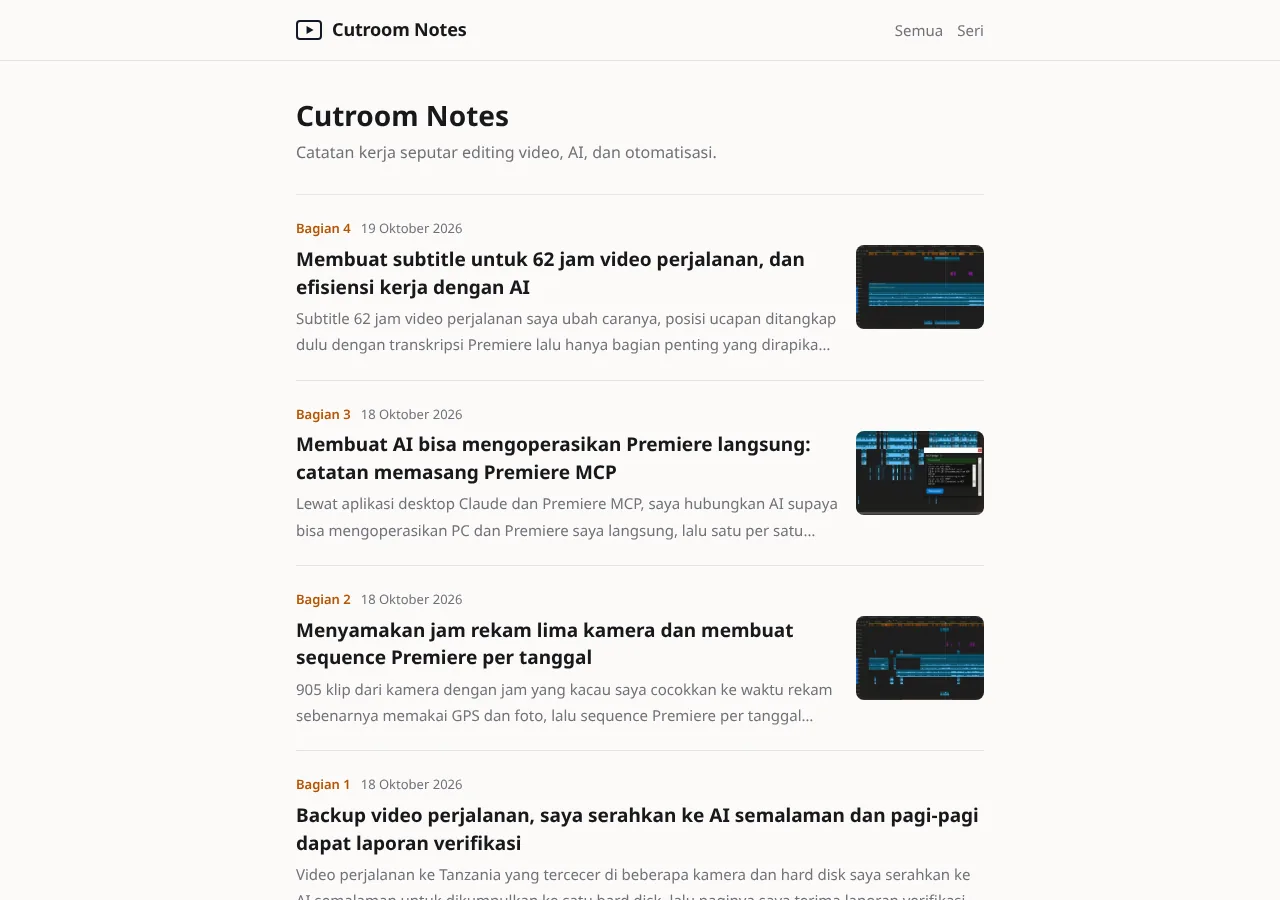 Halaman awal Cutroom Notes versi bahasa Indonesia
